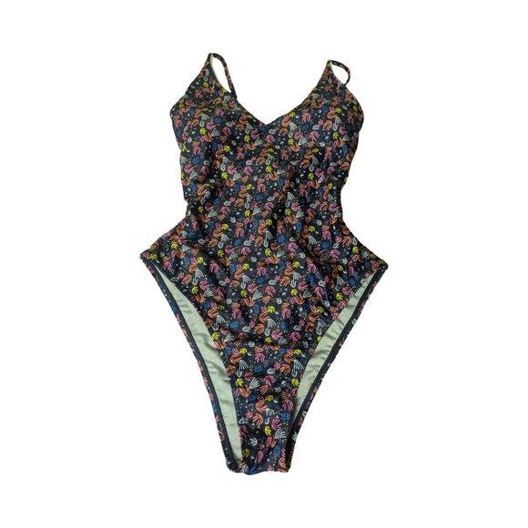 Highcut Lace Up One Piece (Tassel Tie Ends) Navy JellyFish "BirdFeet" Print NWOT - Picture 4 of 9